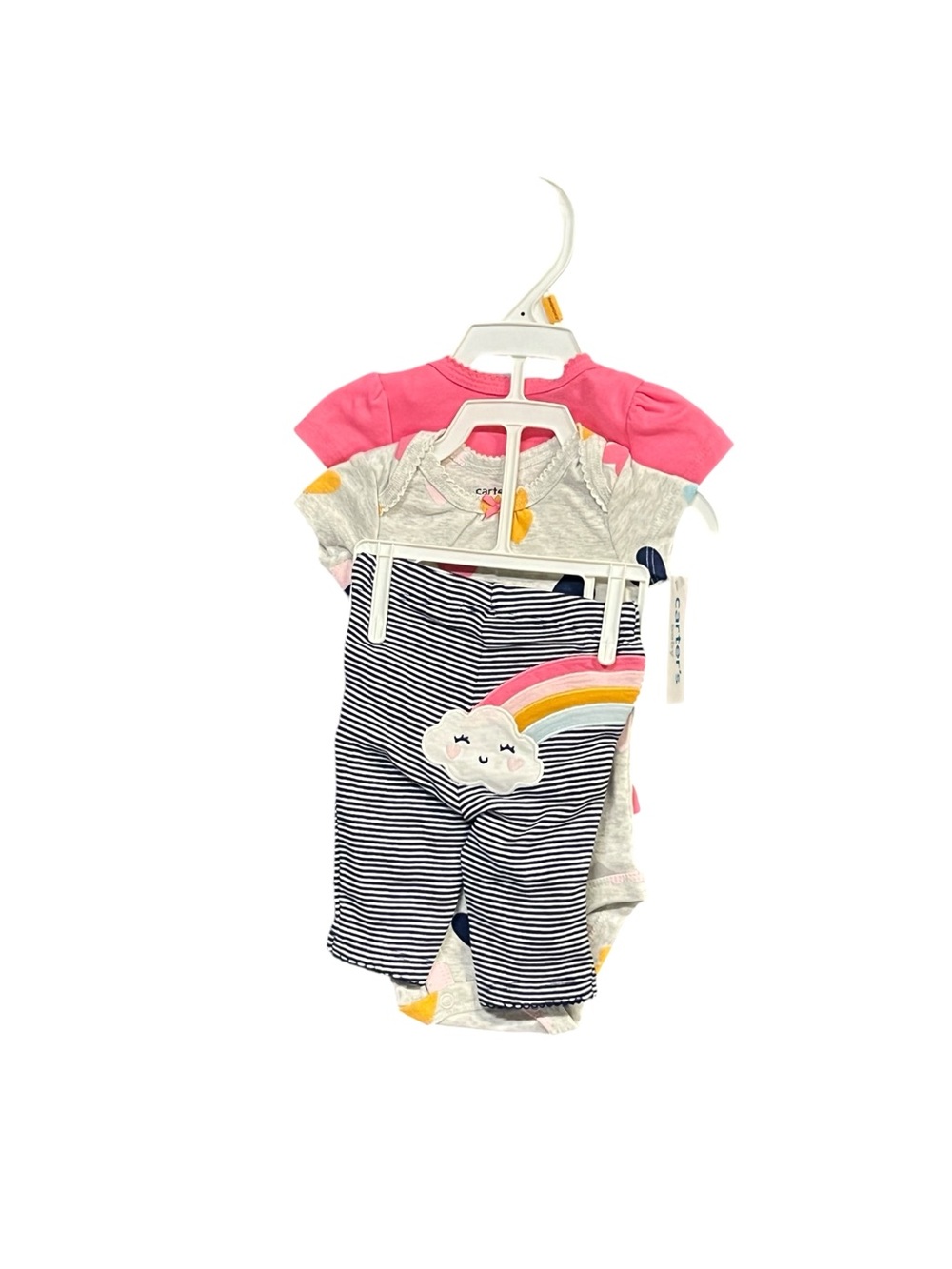 Carter’s Baby 3pc Set Newborn Pink Rainbow Cloud Striped Cotton Outfit NWT